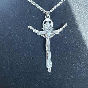 Holy Trinity Crucifix Pendant Father Son Holy Spirit Roma Italy Peltro Vtg